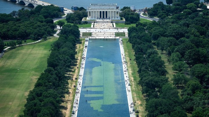 Algae-marred Reflecting Pool draws tourists, but not for reasons Trump wanted